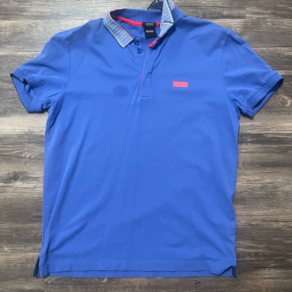 Hugo Boss Men's Polo Shirt in Blue with Red Accents